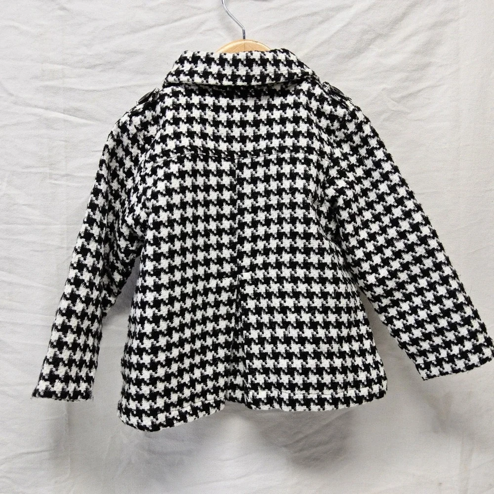 Unbranded Houndstooth Peacoat Kids 2T Black White Flower Embroidered Jacket